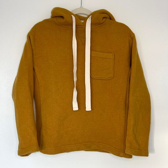 Alex Mill Boiled Wool 100% Merino Hoodie Sweater Mustard Yellow Cozy Classic EUC - Picture 11 of 14